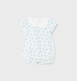 Mayoral SALE White Romper w/Lt Blue Heart Print