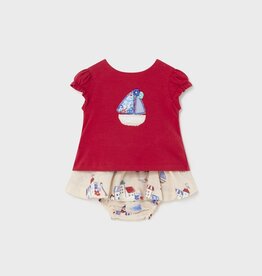 Mayoral Red Sailboat Tee w/Print Skirt