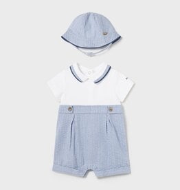 Mayoral Seersucker Romper w/Hat