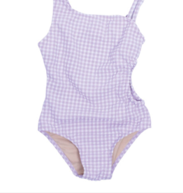 Shade Critters Cut Out 1 Shoulder Purple Gingham Suit