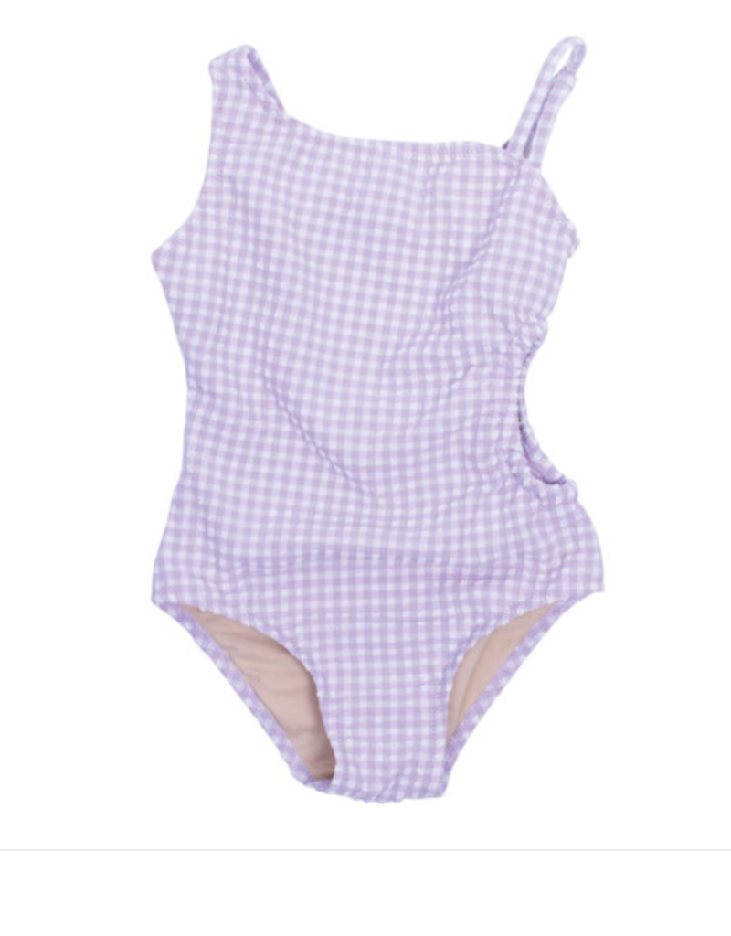 Shade Critters Cut Out 1 Shoulder Purple Gingham Suit