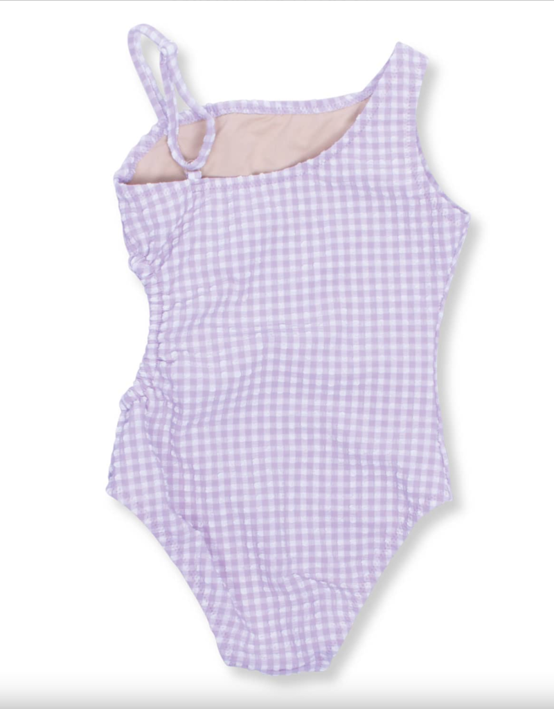 Shade Critters Cut Out 1 Shoulder Purple Gingham Suit