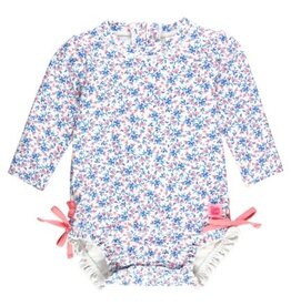 RuffleButts L/S 1 Piece Rash Guard COTTAGE TEA TIME