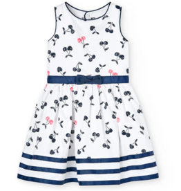 Boboli SALE. Cherry Print Dress Navy and White