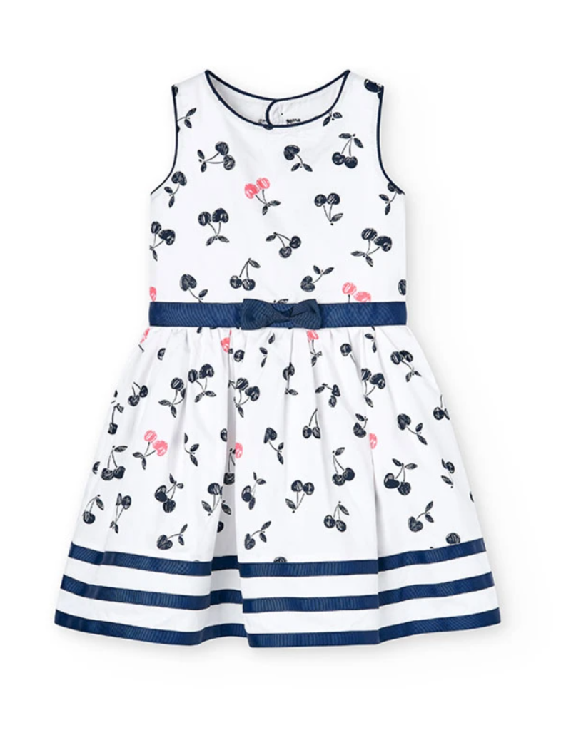 Cherry Print Dress Navy and White