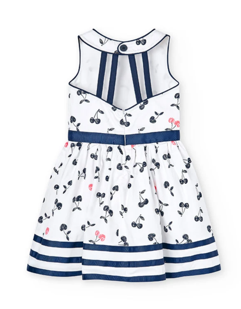 Cherry Print Dress Navy and White