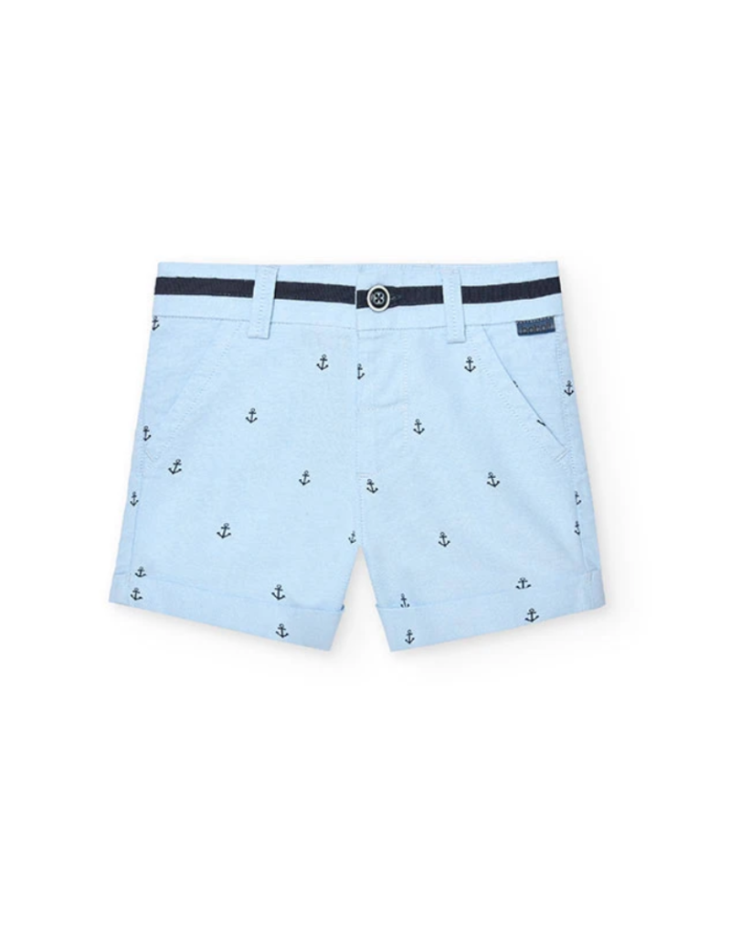 Boboli Blue Oxford Shorts w/Anchor Print