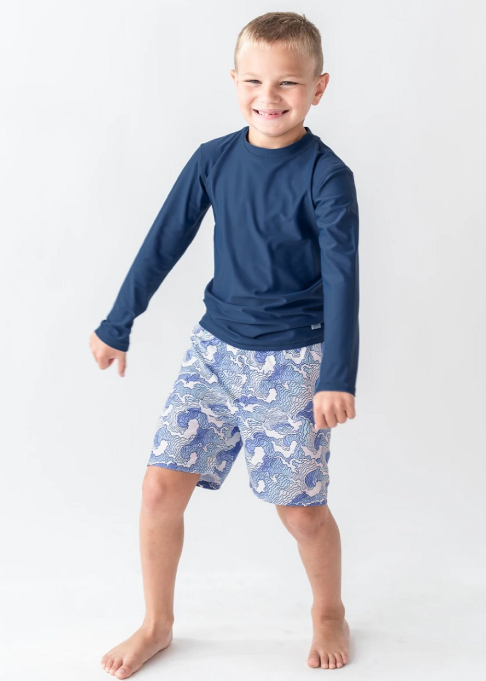 RuffleButts Long Sleeve Navy Rash Guard