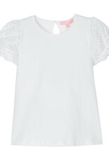 Bisby White Eyelet Contrast Sleeve Tee