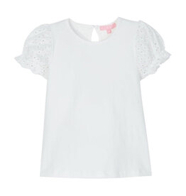 Bisby SALE. Contrast Sleeve Tee White Eyelet
