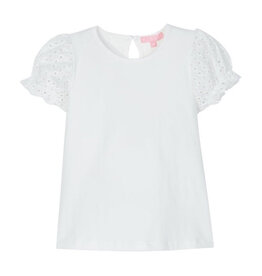 Bisby White Eyelet Contrast Sleeve Tee