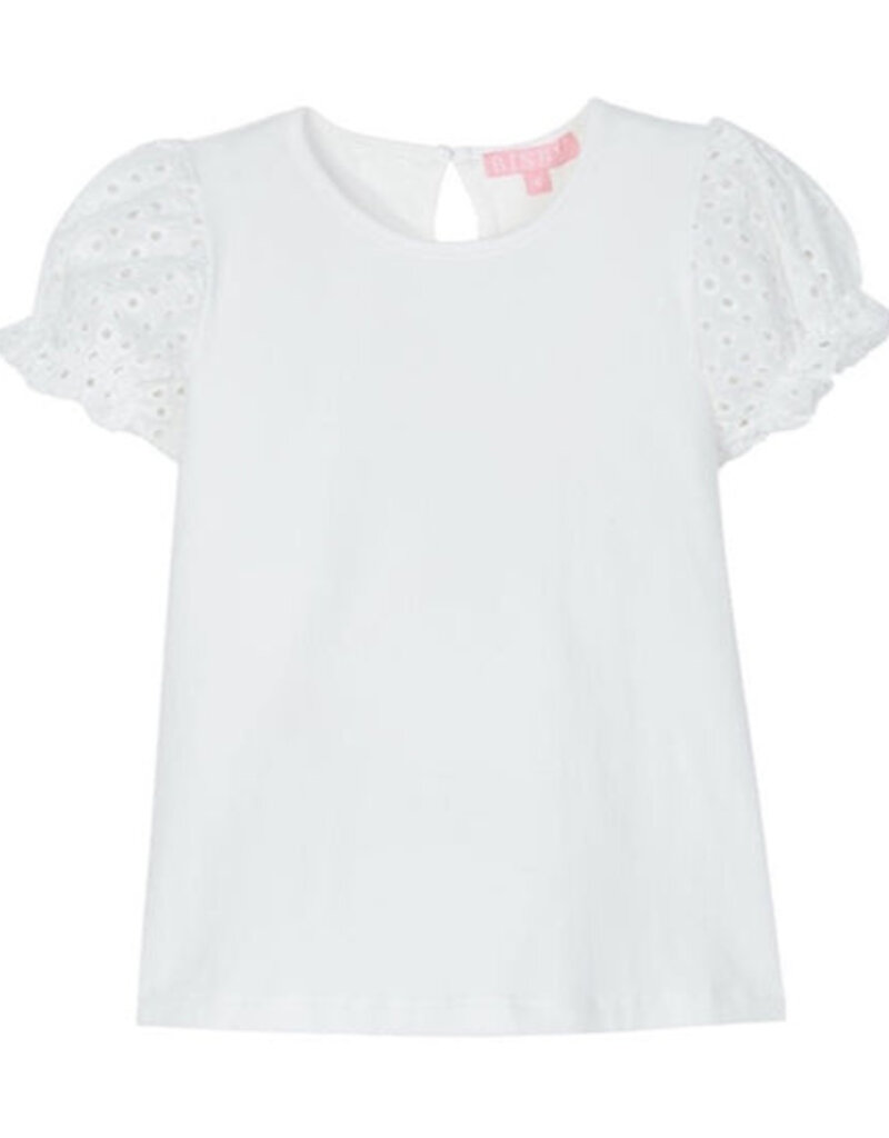Bisby White Eyelet Contrast Sleeve Tee