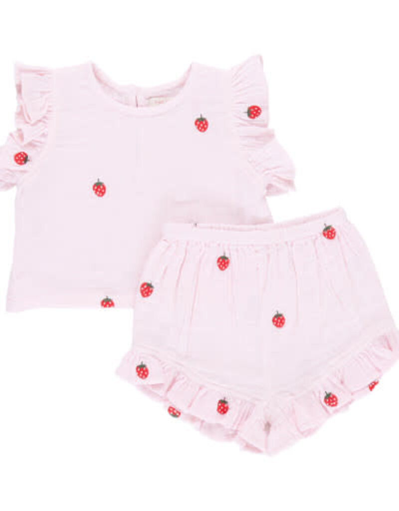 Pink Chicken rosey 2pc set strawberry embroidery