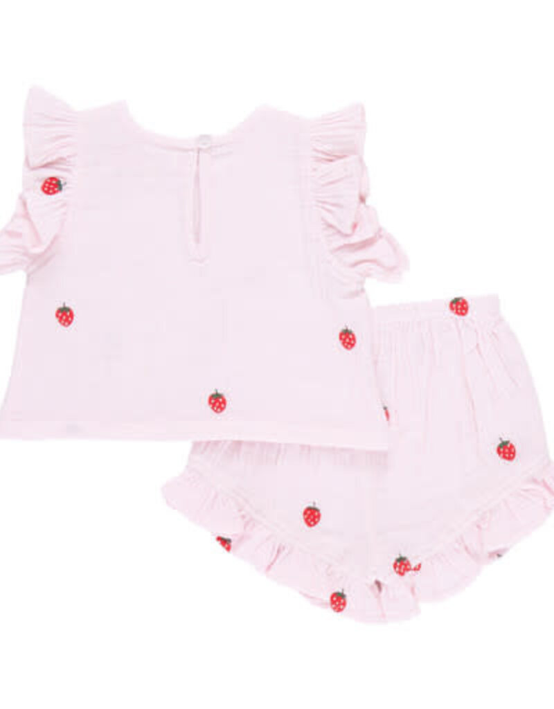 Pink Chicken rosey 2pc set strawberry embroidery