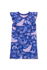 Tea Collection Sleeveless Ruffle A-Line Dress Fridas Animals in Tonal Blue
