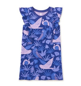 Tea Collection Sleeveless Ruffle A-Line Dress Fridas Animals in Tonal Blue