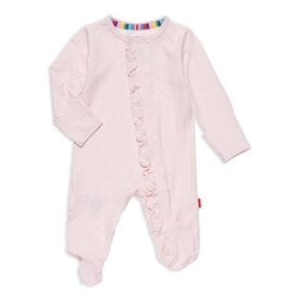 Magnetic Me PIN DOT PINK RUFFLE PLACKET FOOTIE