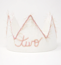 oh baby! 2nd Birthday Crown w/Blush/Gold Trim on Oyster Linen
