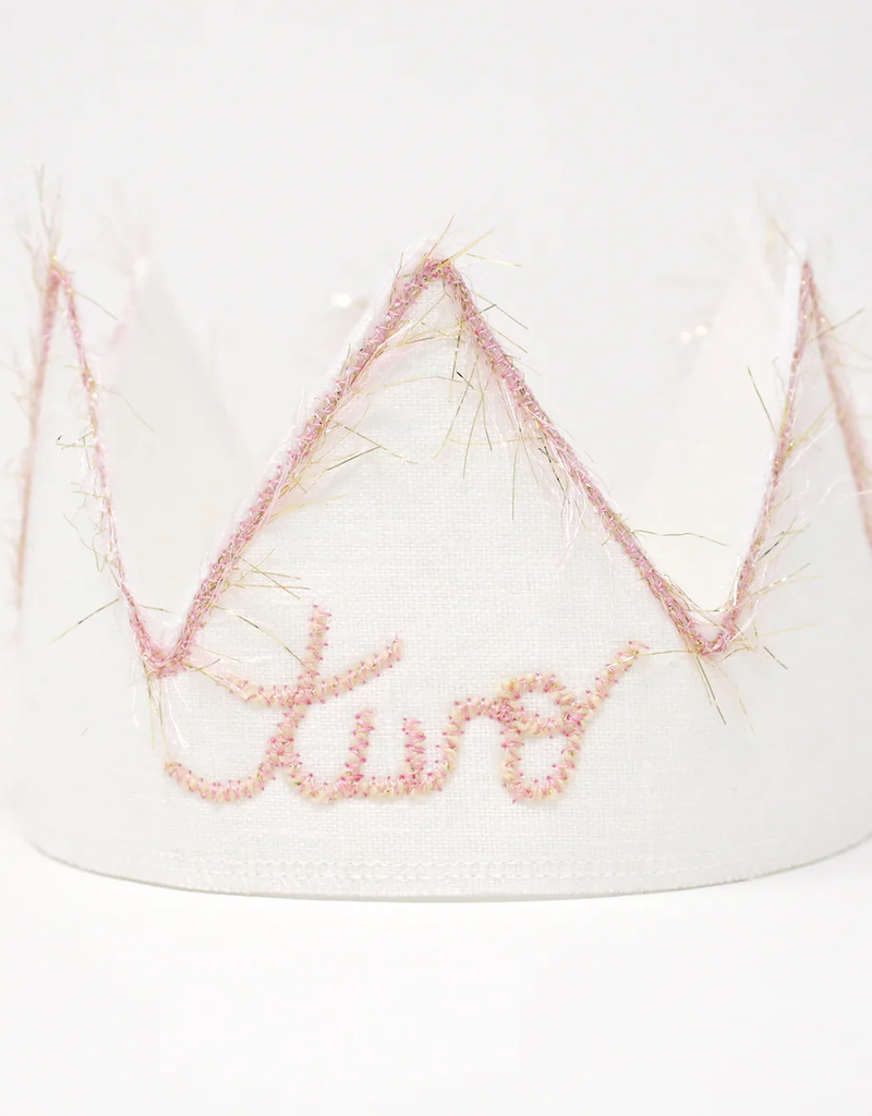 oh baby! 2nd Birthday Crown w/Blush/Gold Trim on Oyster Linen