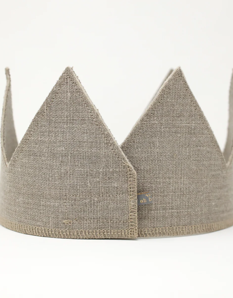 oh baby! First Birthday Linen Crown w/Multi Blue Yarn Oatmeal
