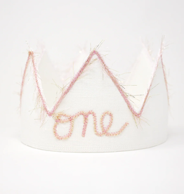 oh baby! First Birthday Crown w/Blush Gold Trim on Oyster Linen