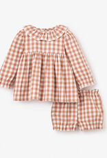 Elegant Baby Rust Gingham Ruffle Collar Dress w/Bloomers