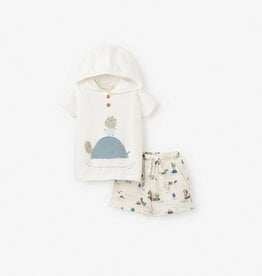 Elegant Baby Pond Friends Knit Hooded Pullover w/Turtle Pocket Shorts