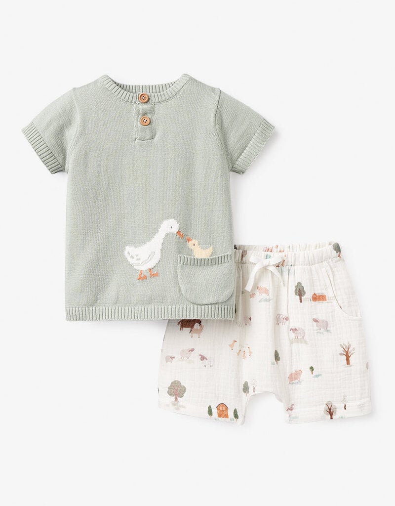 Elegant Baby On the Farm Knit Henley Top Printed Shorts