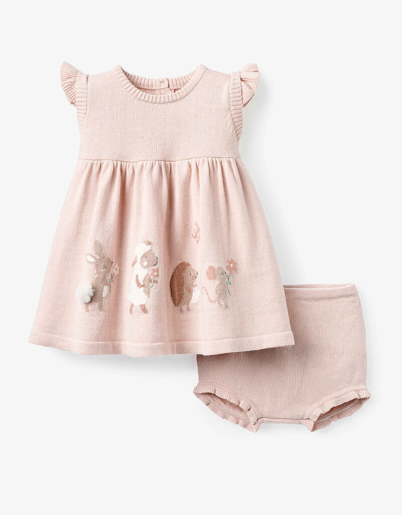 Elegant Baby Garden Picnic Bunny Flutter Sleeve Knit Dress