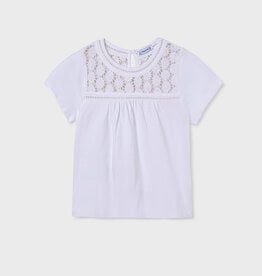 Mayoral White Embroidered S/S Tee