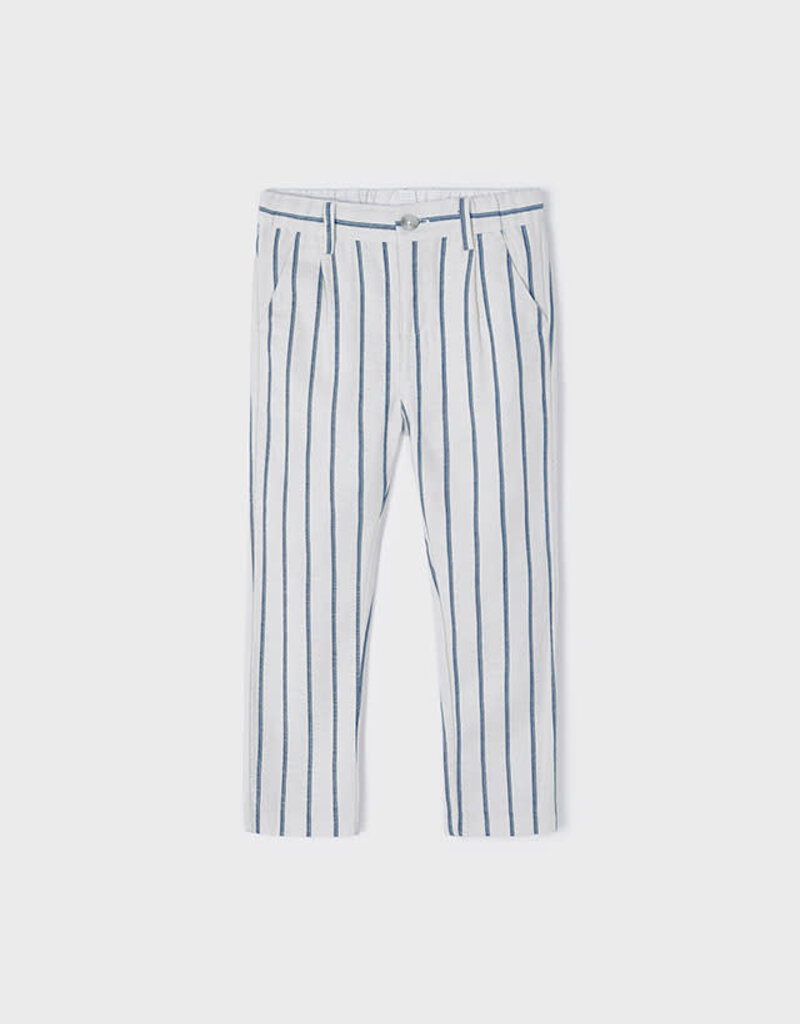 Mayoral Cream Blue Striped Suiting Pants