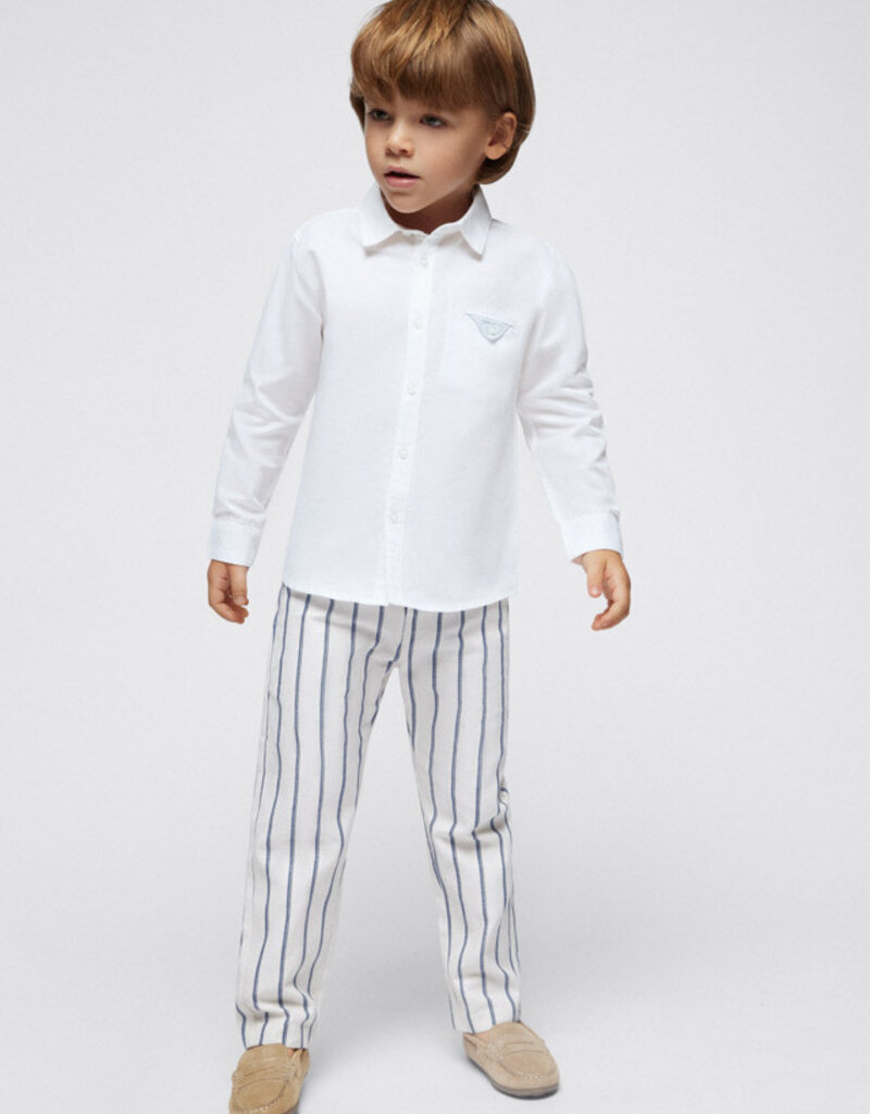 Mayoral Cream Blue Striped Suiting Pants