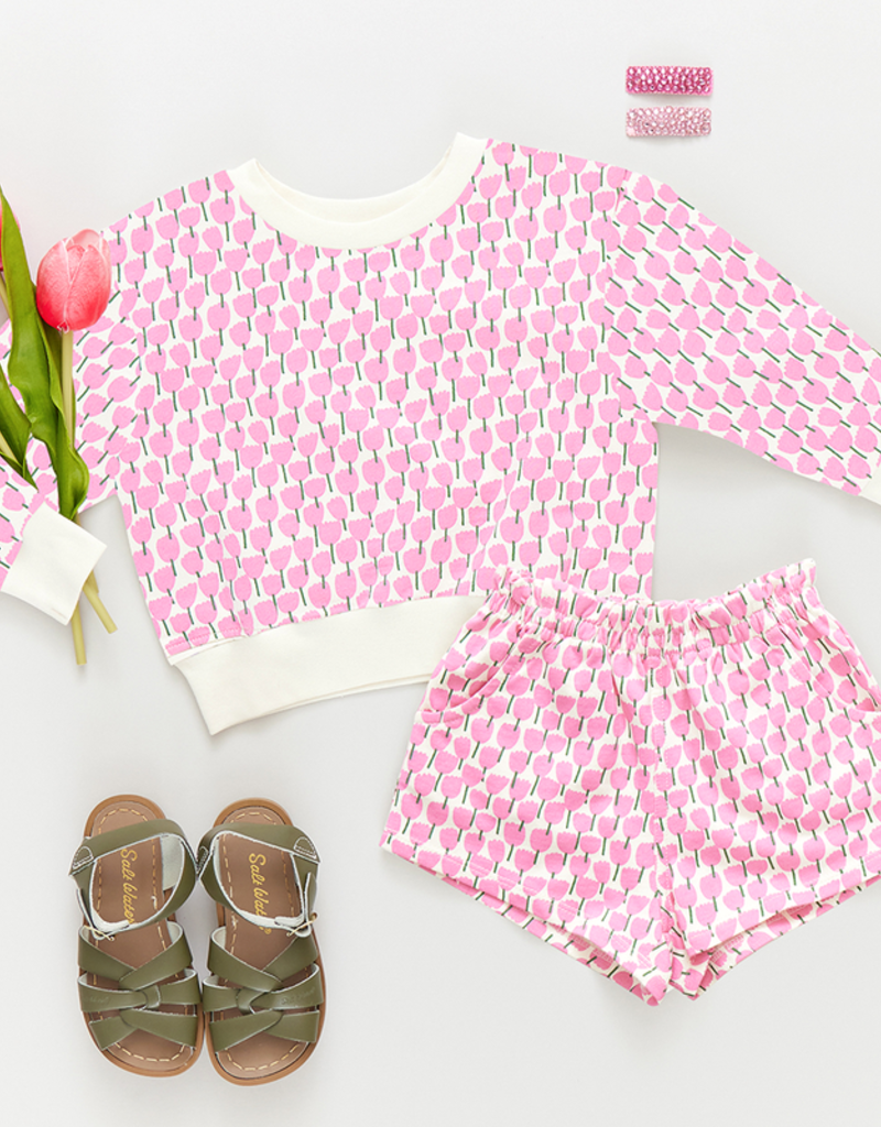 Pink Chicken girls organic sweatshirt pink tulips