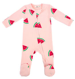 oh baby! Watermelon Print Zipper Footie Pale Pink