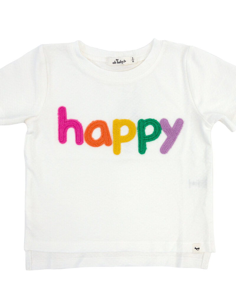 oh baby! Rainbow HAPPY Appl Slub Raw Edge Tee