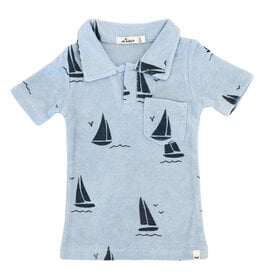 oh baby! Sailboat Print Terry Polo Shirt Sky Blue