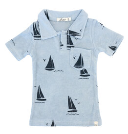 oh baby! SALE Sailboat Print Terry Polo Shirt Sky Blue