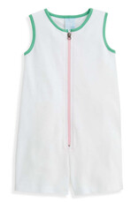 bella bliss Pique Patricia Romper White w/Pink Green