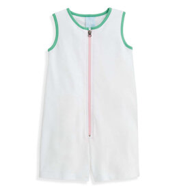 bella bliss SALE. Pique Patricia Romper White w/Pink Green