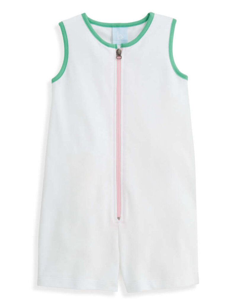 bella bliss Pique Patricia Romper White w/Pink Green