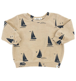 oh baby! Denim Sailboats Print Terry Boxy Top