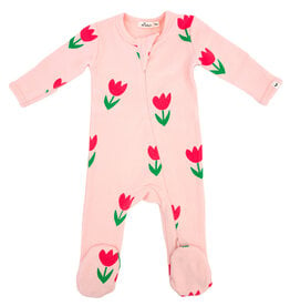 oh baby! Cotton Candy Pink Tulips Print Zipper Footie