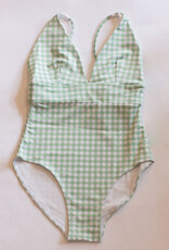 Womens One Piece Bather Green Gingham