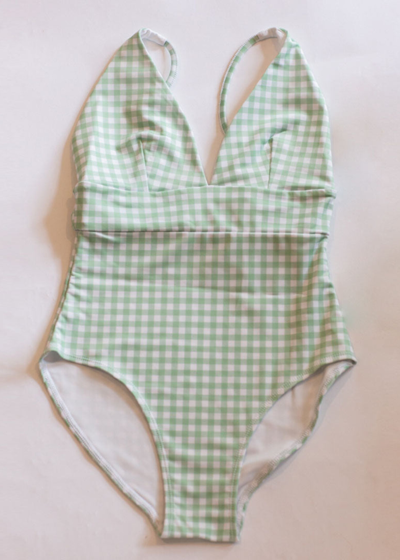 Womens One Piece Bather Green Gingham