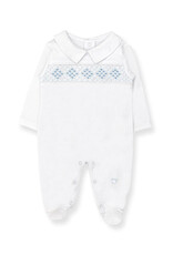 Tecomoabesos Hand Smocked Pima Playsuit White Blue