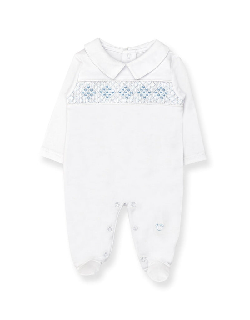 Tecomoabesos Hand Smocked Pima Playsuit White Blue