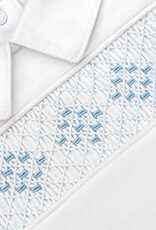 Tecomoabesos Hand Smocked Pima Playsuit White Blue