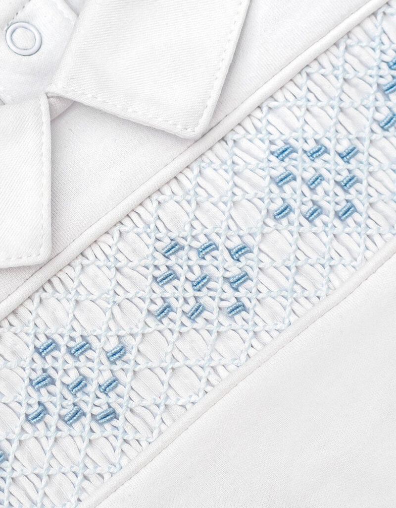 Tecomoabesos Hand Smocked Pima Playsuit White Blue
