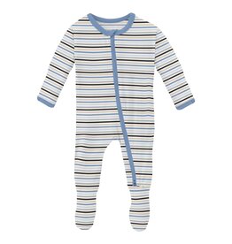 Kickee Pants Print Footie w/2 Way Zipper Rhyme Stripe