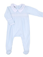 Magnolia Baby Finn Smocked Collared Footie Lt Blue